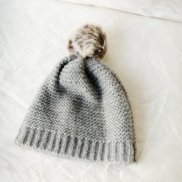 Grey Fur Pom Pom Beanie - Picture 1 of 3